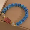 Pulseira de Ágata Coração de Açúcar Azul Cristal Natural Estilo Étnico Cristal Morango Pixiu com Contas como Presente para Colegas e Melhores Amigas