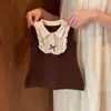 Vestido Chaleco para Niña Estilo Chanel 2026, Tejido Patchwork Blanco y Negro, Moño de Lana, Sin Mangas Color Sólido Vestido de Princesa, Transfronterizo