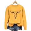 Amazon trendy eBay top holgado divertido estampado cabeza de vaca nuevo cuello redondo manga larga camisa jersey en stock