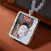 Pingente Thangka de Bodhisattva Guanyin com Contas de Vidro e Corda Trançada, Pingente Thangka Estilo Étnico Feito à Mão Acessório para Corrente de Suéter
