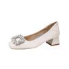 G500-3 Zapatos de Cuero Genuino Individuales para Mujer 2025 Nuevo Primavera Cabeza Cuadrada Hebilla con Tacón Boca Baja Tacón Grueso Zapatos Franceses para Mujer Zapatos Explosión