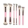 Produtos Novos Transfronteiriços Mais Vendidos 6 Pincéis Dupla Face para Base e Blush, Pincéis para Sombra, Pincéis para Contorno, Ferramentas de Beleza para Cabelo de Três Cores em Estoque