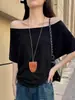 Camiseta Branca Lisa de Manga Curta, Ombro a Ombro, Um Ombro Só, para Mulheres, Novo Estilo Verão 2026, Caimento Solto, Top que Valoriza e Emagrece