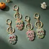 Llavero de Calavera Colorida del Día de Muertos Mexicano con Patrón de Goteo de Aceite Colgante de Calavera Decoración para Bolsa Pequeño Regalo de Halloween