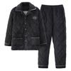 Pijama acolchoado de lã coral masculino, três camadas de inverno, forrado de lã espessa, tamanho grande, roupas casuais para casa, terno quente
