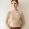 Suéter de malha gola V slim fit em cashmere puro para mulheres, novo suéter básico de manga longa para outono e inverno, pulôver de estilo suave