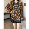 Suéter de moda con estampado de leopardo, estilo nuevo, vibra juvenil para mujer, top de punto versátil, holgado y adelgazante