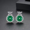 Pendientes de calcedonia verde Jinse engastados en cobre con circonitas, pendientes de hebilla segura para mujer, nuevos pendientes vintage redondos de banquete transfronterizos