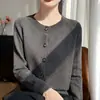 Cardigã de malha 100% algodão puro estilo minimalista francês para mulheres, casaco suéter de sete pontos espessado solto que afina, top versátil