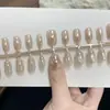 Uñas Portátiles de Gradiente Blanco Luna Nueva para Té de Leche Galvanizadas Uñas Prefabricadas Cortas con Gradiente Clásico Rubor y Purpurina
