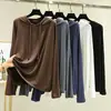Camiseta con capucha de manga larga de modal para mujer, primavera, casual, talla grande, holgada, base para interiores, adelgazante, protector solar, top fino