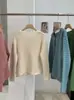 KEKEZOON Suave y Pegajoso Crochet Tejido Hueco Top Cardigan Otoño e Invierno Color Sólido Cuello Redondo Manga Larga Suéter 9303