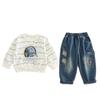 Moda para Niños Traje Deportivo de Otoño Casual Gorro para Bebé Sudadera con Auriculares Conjunto de Dos Piezas Ropa para Niños Pequeños Primavera y Otoño