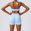 Sujetador Deportivo Europeo y Americano sin Espalda para Mujer, Profesional con Almohadillas en el Pecho, Chaleco Deportivo para Vestir, Pantalones Cortos de Moda, Conjunto de Yoga Adelgazante