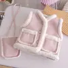 Colete Feminino Outono e Inverno Forrado com Pelo Fleece Estilo Western Colete Quente para Cintura Estilo Princesa Roupa Externa Top com Bolsa