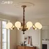Candelabro de estilo vintage francés totalmente de cobre para sala de estar y comedor, lámpara de techo principal de madera de nogal negro de gama alta estilo mediados de siglo americano para dormitorio principal