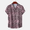 Amazon Comércio Exterior Nova Camisa Masculina Estampa de Leopardo Manga Curta Tamanho Europeu Moda Casual Camisa Solta Lapela para Homens