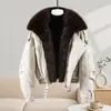 Chaqueta de Algodón y Cuero Vintage con Cuello Solapa y Ribete de Piel, Disponible en Cuatro Colores, Ropa Cálida de Algodón para Mujeres Petites, Suministro en Stock