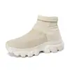 Outono e inverno novas meias plataforma sapatos voando tecido botas esportivas botas femininas plus size slip-on meias sapatos cor sólida sapatos casuais