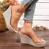 Sandalias de cuña transparentes de una tira, nuevo estilo, moda Amazon, temperamento elegante, comercio exterior, superventas, talla grande, tacón alto, chanclas para mujer