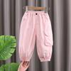 Calças Cargo Finas de Verão para Meninas 2025 Estilo Coreano para Crianças Leves Jogger Calças Longas de Verão para Crianças Tendência Atacado