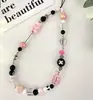 Menina Apimentada Urso Rosa e Preto Coração Menina Fofa Corrente de Contas Chaveiro Ins Corrente para Pendurar Corrente de Celular Doce Cool Cordão Anti-Queda para Meninas