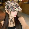 Gorra de Cuadros Estilo Academia Vintage para Mujer, Primavera y Verano, Boina de Cuadros con Diseño de Corazón para Pintar, Moda Versátil para Niños