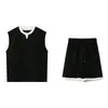 Conjunto Esportivo de Camiseta sem Mangas Falso Duas Peças para Homens, Conjunto de Duas Peças Tendência de Verão Estilo Americano com Colete Waffle e Shorts