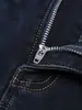 Pantalones de Hombre de Pierna Recta Ajustados de Color Azul Oscuro Elásticos de Cintura Media, Fibra de Poliéster, Jeans Lisos para Hombre, Novedad Otoño e Invierno