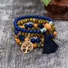 Pulseiras Vintage Transfronteiriças com Elementos de Asa, Contas de Bodhi de Imitação, Pulseiras Boêmias de Múltiplas Camadas, Conjunto Empilhável de Quatro Peças, Em Estoque