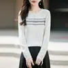 Suéter de Tricô Feminino, Nova Coleção Outono/Inverno, Lã Fina, Barra Enrolada, Gola Redonda, Manga Longa, Jacquard com Padrão de Losangos, Cor Contrastante, Caimento Solto, Peça Superior Leve