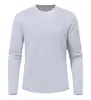 Tamanho europeu, absorvente de suor, secagem rápida, antibacteriano 7A, resistente a UV, tecido canelado 100% poliéster, camiseta esportiva de manga longa profissional