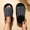 Pantuflas de felpa de punta abierta para mujer, adecuadas para primavera y otoño, uso en interiores en casa, pantuflas de algodón antideslizantes, cálidas y ligeras, adecuadas para usar en exteriores