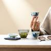Juego de té de viaje de vidrio azul y blanco antiguo anti-quemaduras para una persona, portátil para exteriores, taza de cerámica Express, una tetera, dos tazas