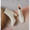 Botas de salto alto plus size para mulheres, novas botas curtas estilo coreano outono e inverno 2026 para mulheres baixinhas, salto grosso, botas brancas justas de stretch