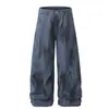 OREETA Tie-Dye Gradual Change Machete Macacão Trendy Marca High Street Plissado Perna Larga Casual Reto Algodão Macacão
