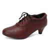 Sapatos Femininos de Camada Única Brock Primavera e Outono Estilo Britânico Retrô Salto com Padrão de Madeira Salto Bloco Salto Alto Cadarço Frontal Sapatos Casuais Sapatos Femininos Flor Queimada