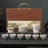 Conjunto de Chá Kung Fu Chinês Bule de Cerâmica Tampa Flutuante Xícara de Chá Luxo Acessível para Casa Azul e Branco Forno Ru Presente Lembrança