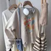 Sudadera de Cuello Redondo para Mujer, Talla Petite, Otoño e Invierno, Forrada de Felpa, Corte Holgado, Diseño Único, Estilo Retro Americano, Sudadera Gris, Moderna