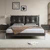 Cama francesa retro y antigua, estilo Bauhaus, color negro, minimalista, de piel de vaca, para dormitorio principal, lujo ligero y avanzado.
