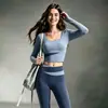 Conjunto de Ropa Deportiva para Mujer de Bloques de Color, Corto, Manga Larga, Cintura Alta, para Yoga y Ejercicio, Ropa de Fitness Elástica