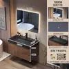 Gabinete de Banheiro Integrado Estilo Antigo em Nogueira Combinação de Banheiro Vaso Sanitário Lavatório de Rocha Madeira Maciça Pia Inteligente