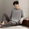 Pijama de Algodón Modal para Hombre Estilo Otoño Manga Larga Pulóver Sencillo Casual Primavera y Otoño Conjunto de Ropa para el Hogar Holgado para Hombre