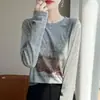 Suministrado directamente por fabricantes transfronterizos, camisa de manga larga con estampado de líneas geométricas y patrón de montaña simple, nueva camiseta básica versátil de otoño e invierno para ir al trabajo