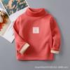 Camiseta interior para niños 2025 de cuello alto medio con forro polar a rayas de manga larga, top cálido para niños y niñas, ropa infantil de estilo coreano para otoño e invierno