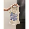 Camisola com Estampa Floral para Mulheres, Peça de Roupa para o Verão, Cobertura Lateral nos Seios, Top Base Justo ao Corpo, Regata Elegante da Moda