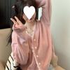 Suéter corto de otoño para mujer diseño encaje cárdigan abrigo holgado estilo perezoso suave top de punto traje