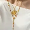 Colar com Pingente de Sol Transfronteiriço Europeu e Americano, Corrente Longa com Franja Olho de Alta Qualidade de Luxo Leve, Corrente Minimalista Colorida para Clavícula