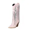 Botas Callejeras Puntiagudas Remaches Lentejuelas 40 Europeo y Americano Tiro 48 Moda de Comercio Exterior Borla Botas de Talla Grande Botas de Mujer Botas de Tacón Alto Grueso