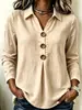 Moda Femenina Transfronteriza Europea y Americana Primavera y Otoño 2026 Nuevo Amazon Holgado Color Sólido Cuello Camisero Botones Fruncido Manga Larga Top